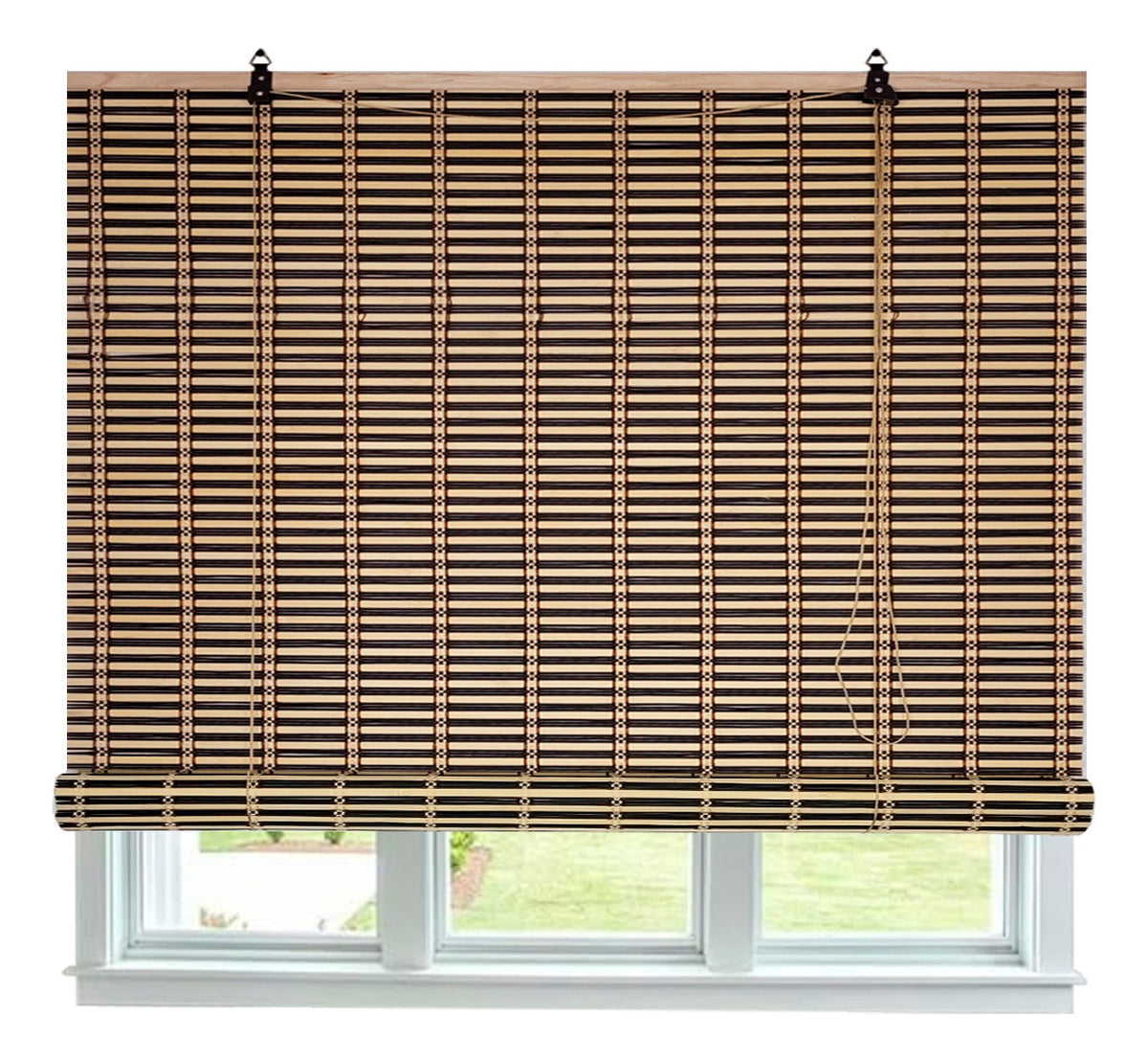 Cortina De Bambú Persiana Roller Bicolor 120x150cm Con Diseños