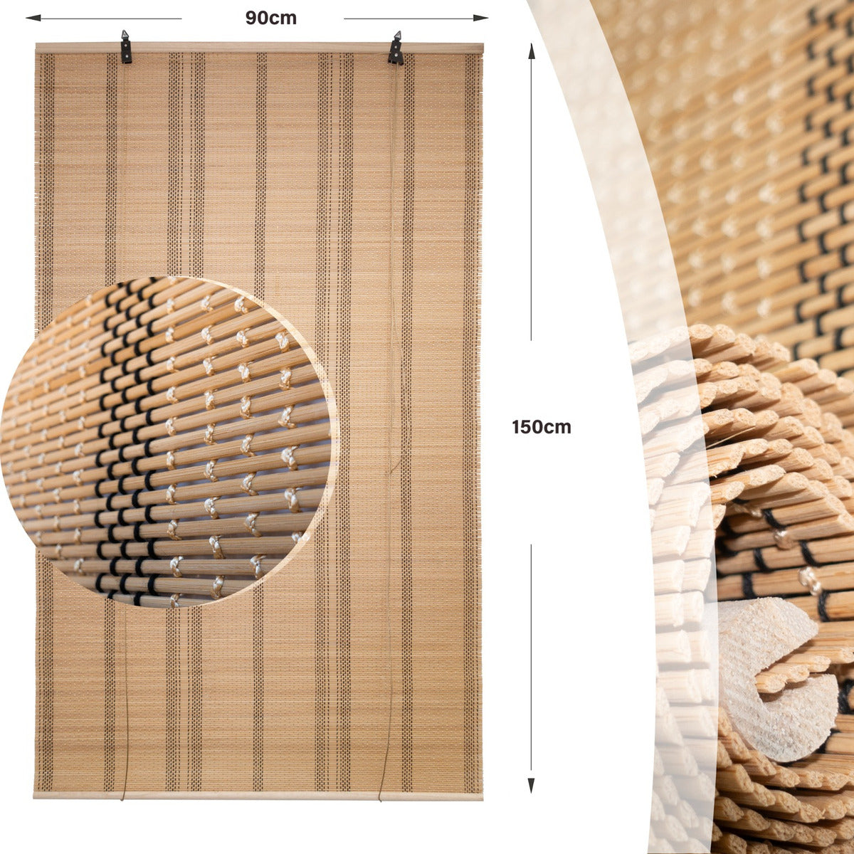 Cortina De Bambú Fino Persiana Roller Enrollable 90x150cm