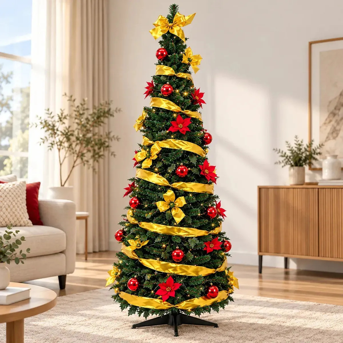 Árbol De Navidad Con Luces Y Adornos 1,8m Con Armado Facil