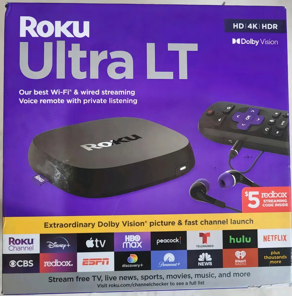 Roku Ultra Lt 4k Tv Box 4801rw Hdr 2gb Ram Voice Bluetooth Wifi Reproductor Streaming 4k Dolby Atmos Y Vision Hdr10+