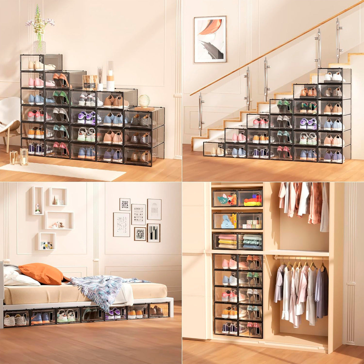 Set 6cajas Organizadoras De Zapatos Apilables Multiuso Beiti