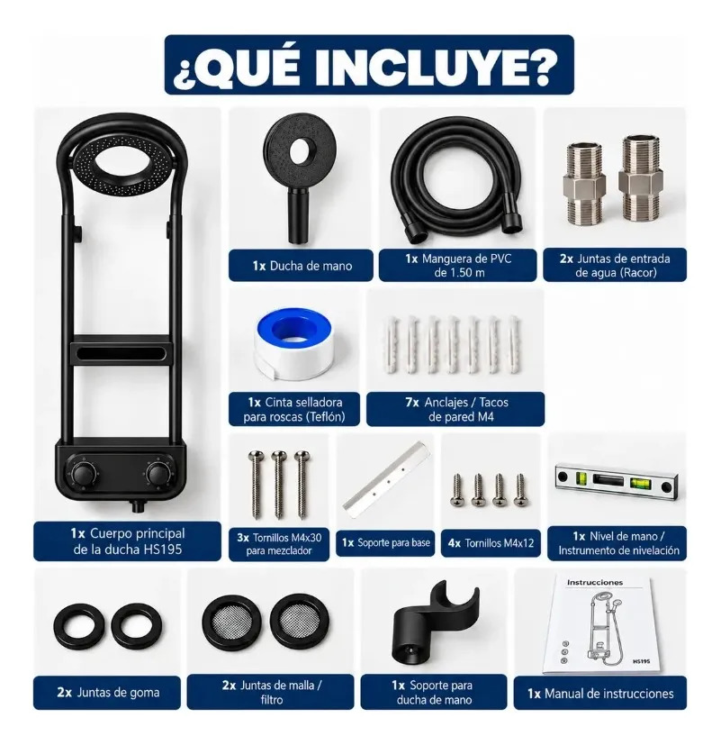 Columna Ducha Premium Circular Negro Con Control T° De Pared Hs195