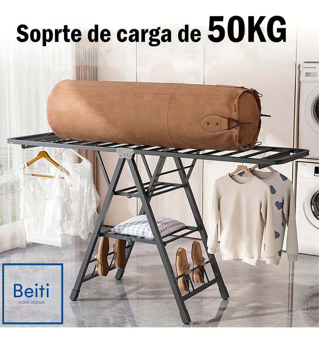Tendedero Plegable Premium Beiti 170cm Soporta 50kg De Acero Inoxidable Gris Oscuro