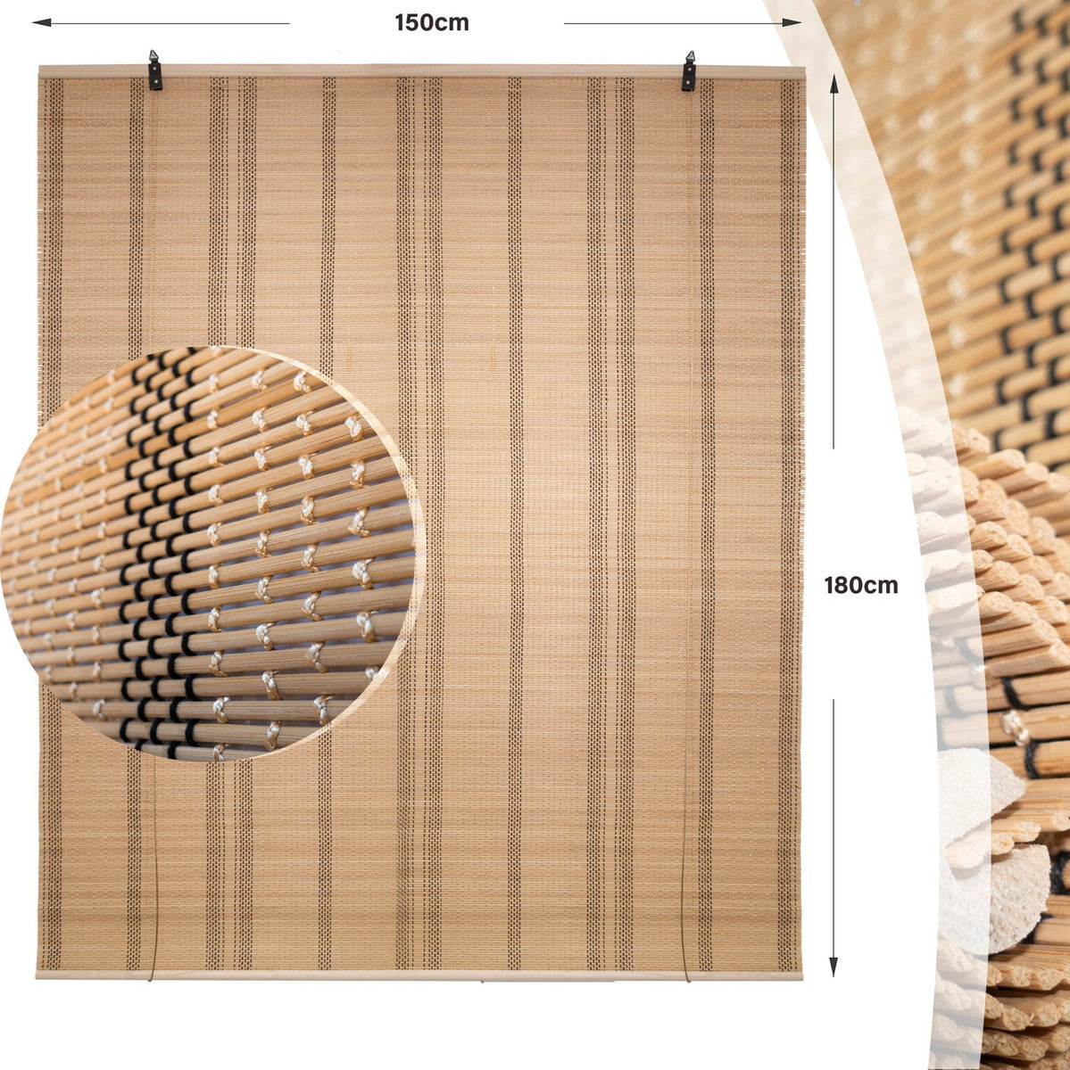Cortina Bambú Fino Persiana Roller Enrollable 150x180cm