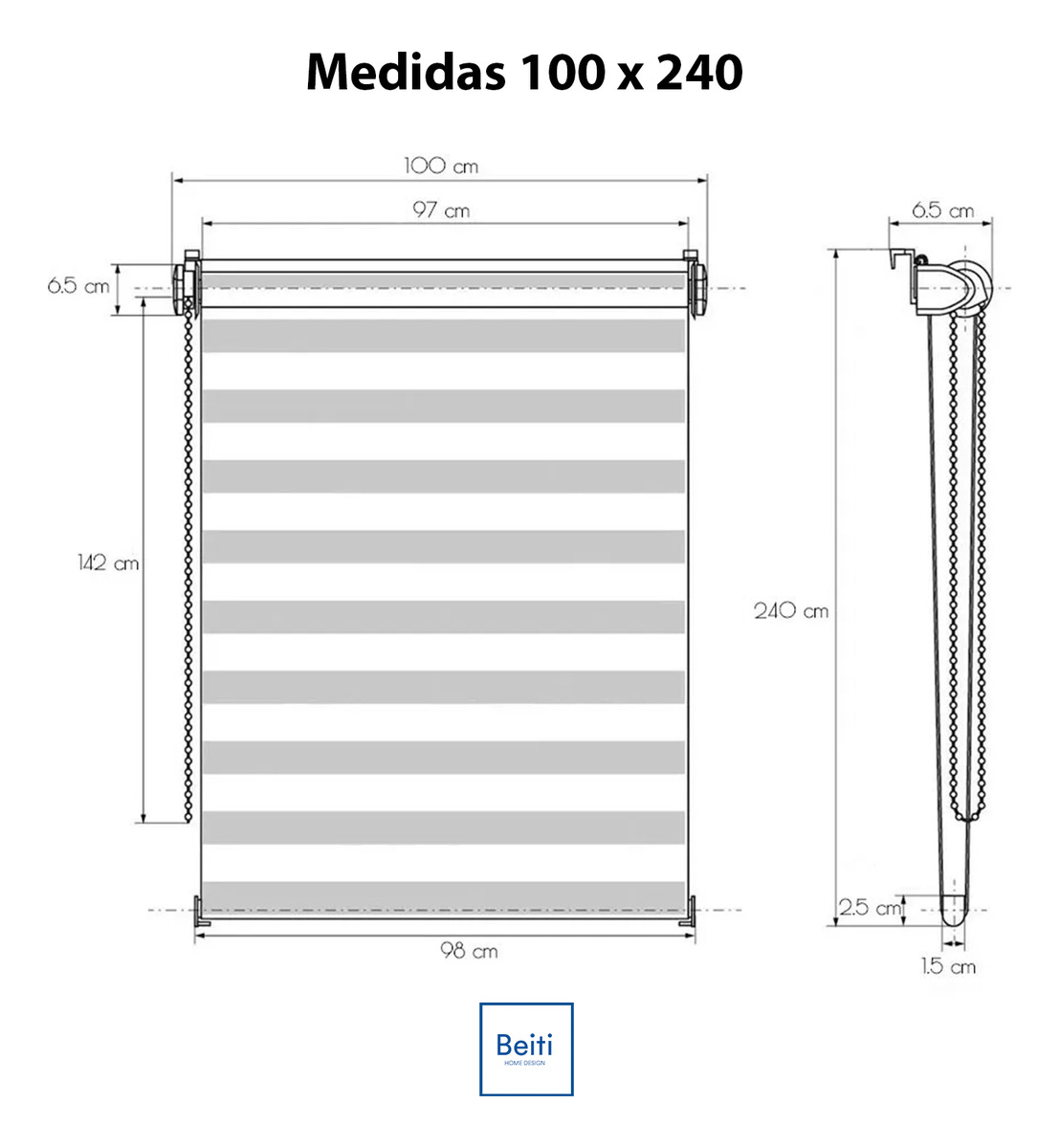 Cortina Roller Jaspeada Duo Zebra Día Noche 100x240cm