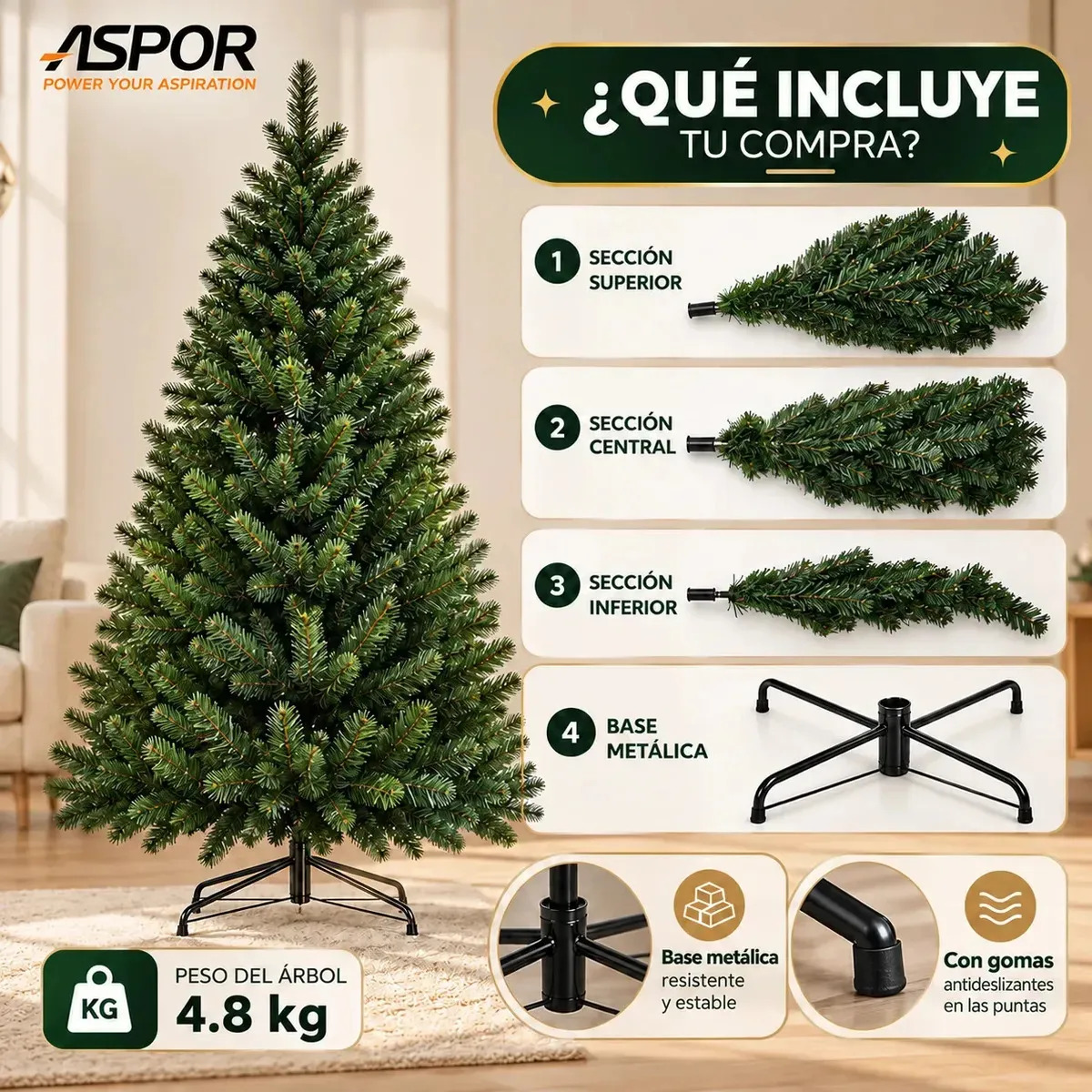 Arbol De Navidad Tradicional 2.1m Verde Artificial 1050 Puntas
