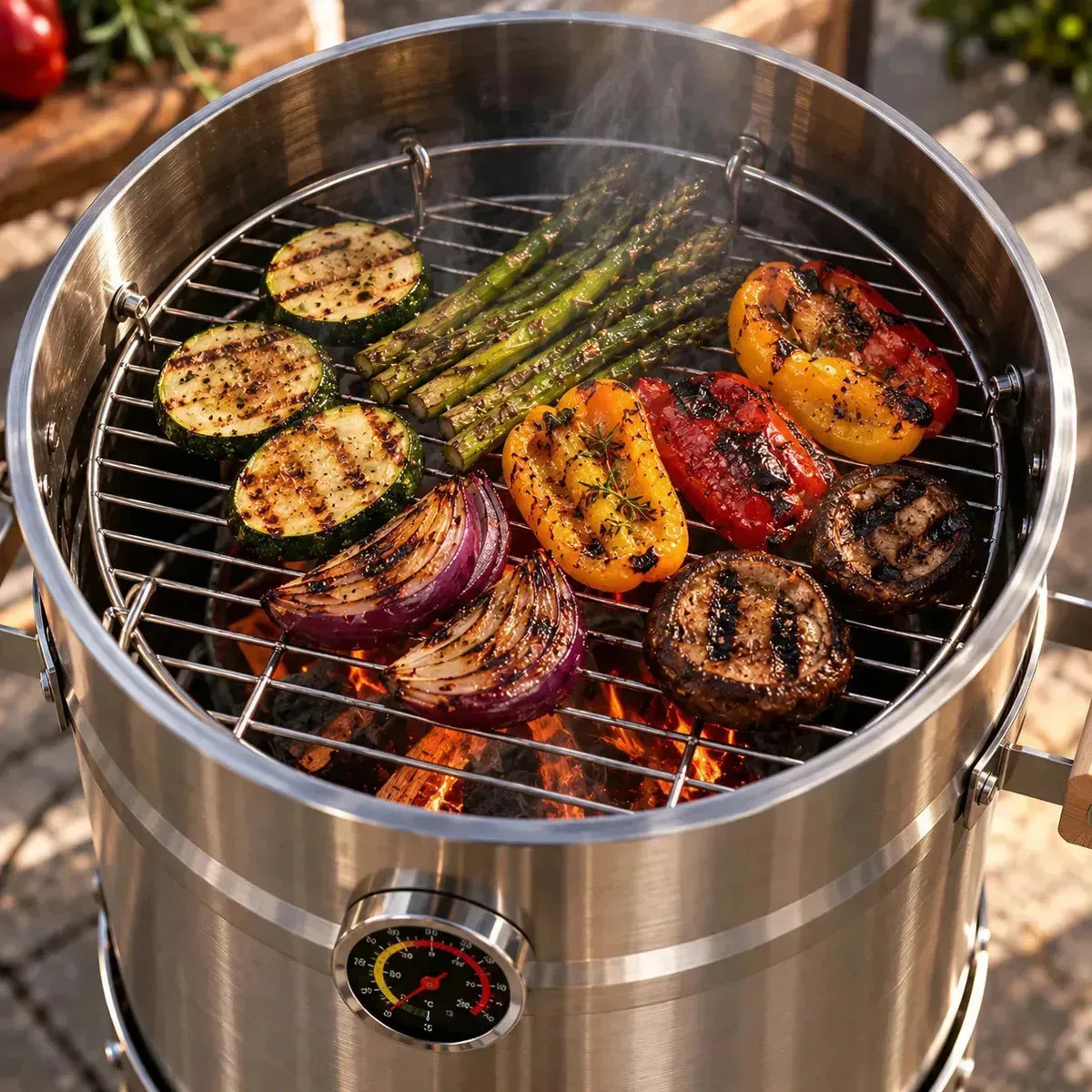 Barril Ahumador Y Asador Portatil Grande Acero Inoxidable