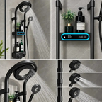 Columna Ducha Premium Circular Negro Con Control T° De Pared Hs195