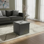 Puff Organizador Baul Plegable Cubo 38x38 Tela Mix Gris