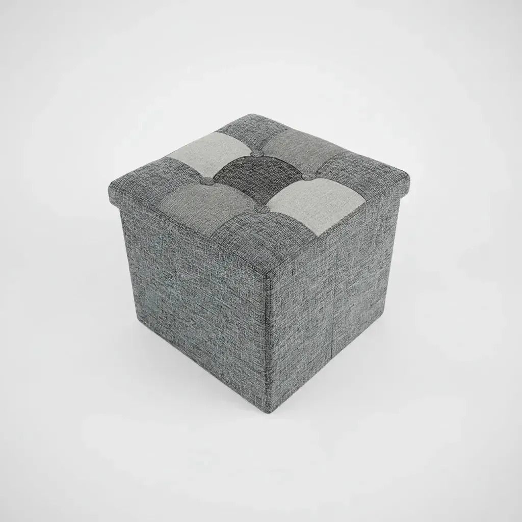 Puff Organizador Baul Plegable Cubo 38x38 Tela Mix Gris