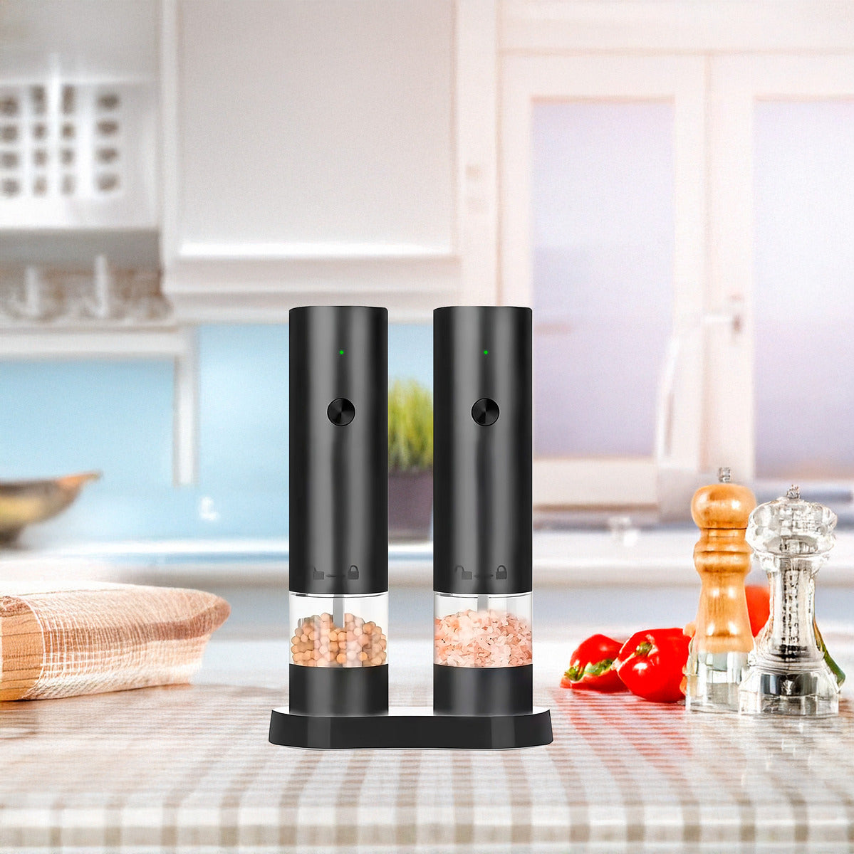 Set Molinillo Sal Y Pimienta Electrico Con Base Usb C