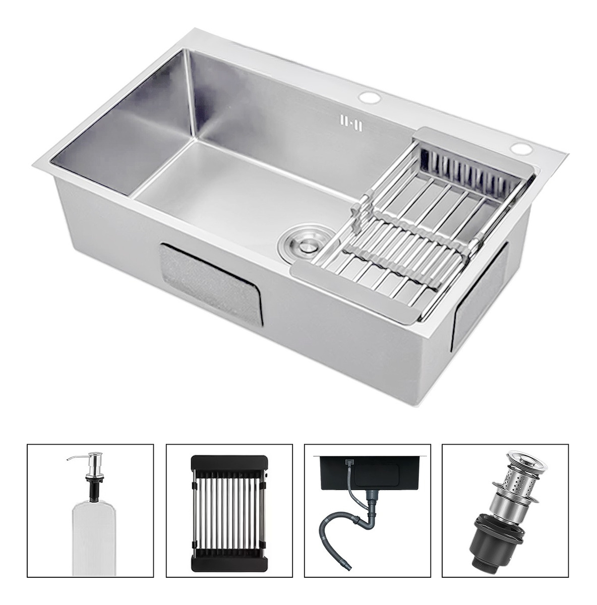 Lavaplatos Sobrecubierta Acero Inoxidable 60x45cm Con Accesorios