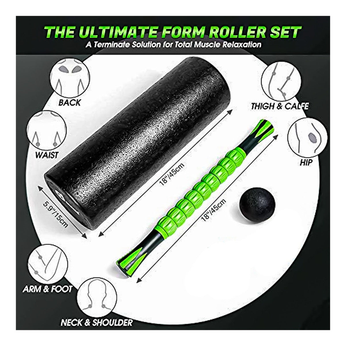 Set Cilindro Yoga Foam Roller Con Barra Y Pelotas Pequeñas