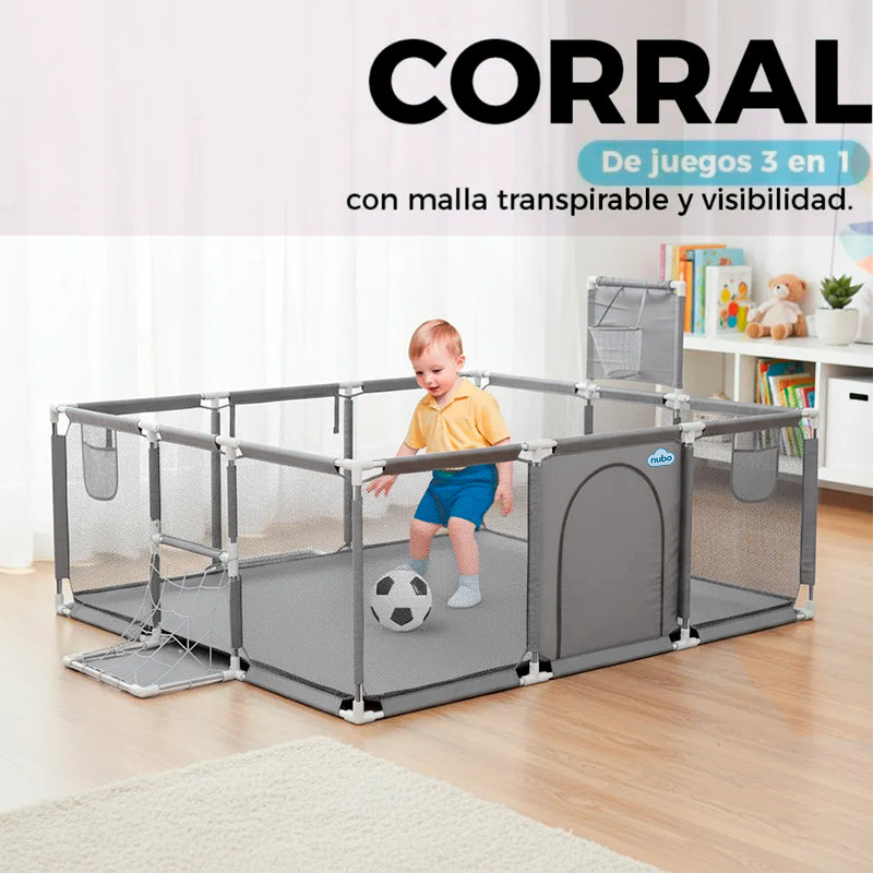Corral Infantil 3 en 1 Juegos Malla Tela Oxford 180x120cm