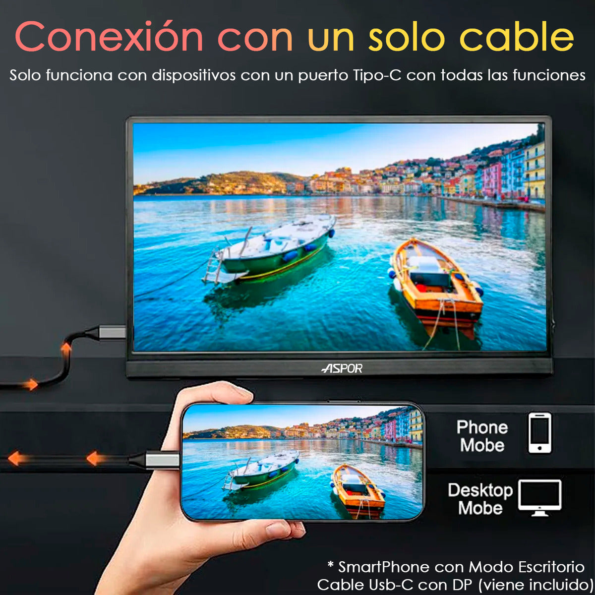 Monitor Portatil 18.5 Pulgadas 120hz Full Hd Con Parlante Y Case Negro