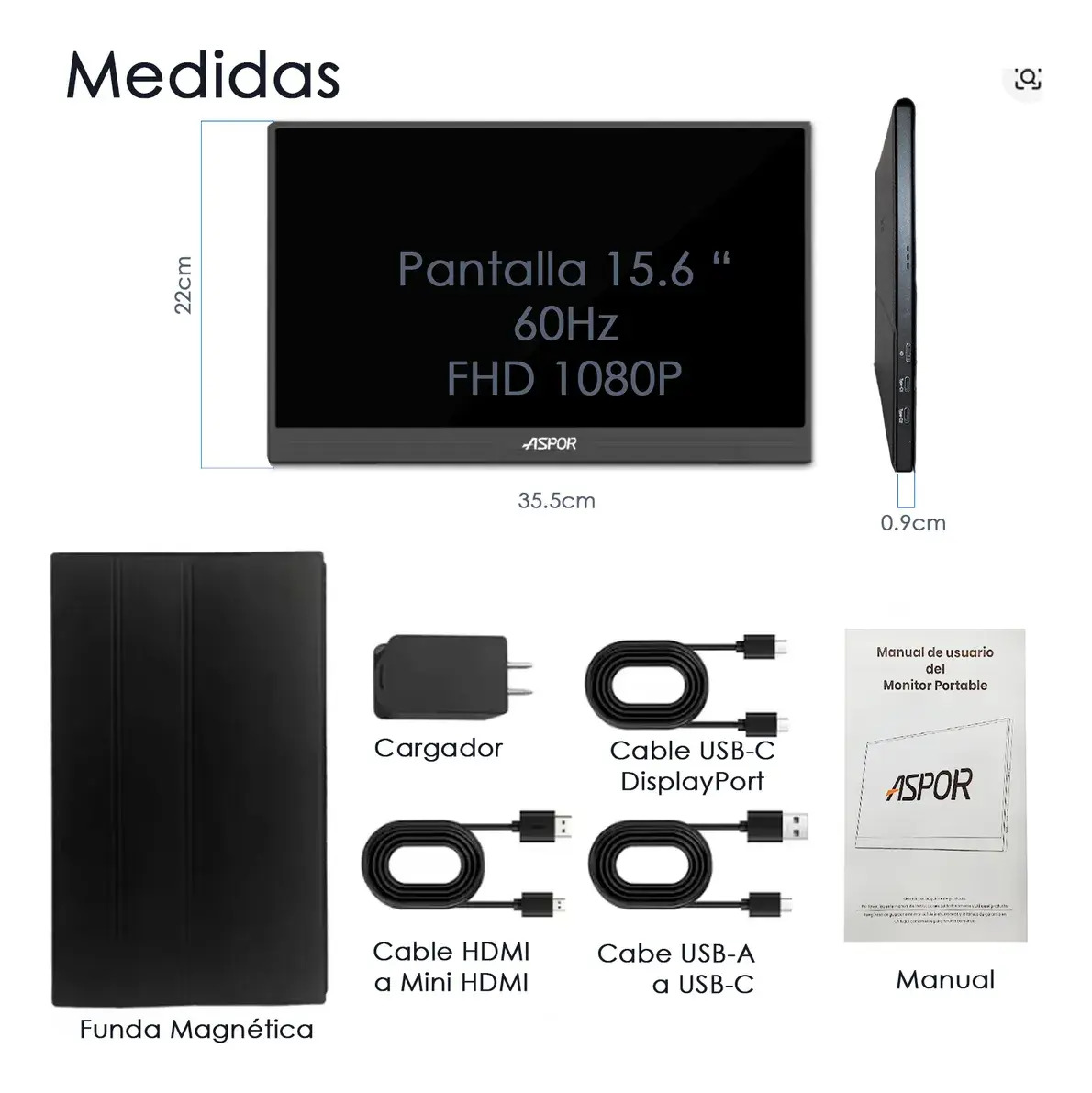 Monitor Portatil Con Pantalla De 15.6 Pulgadas 60Ghz Full Hd