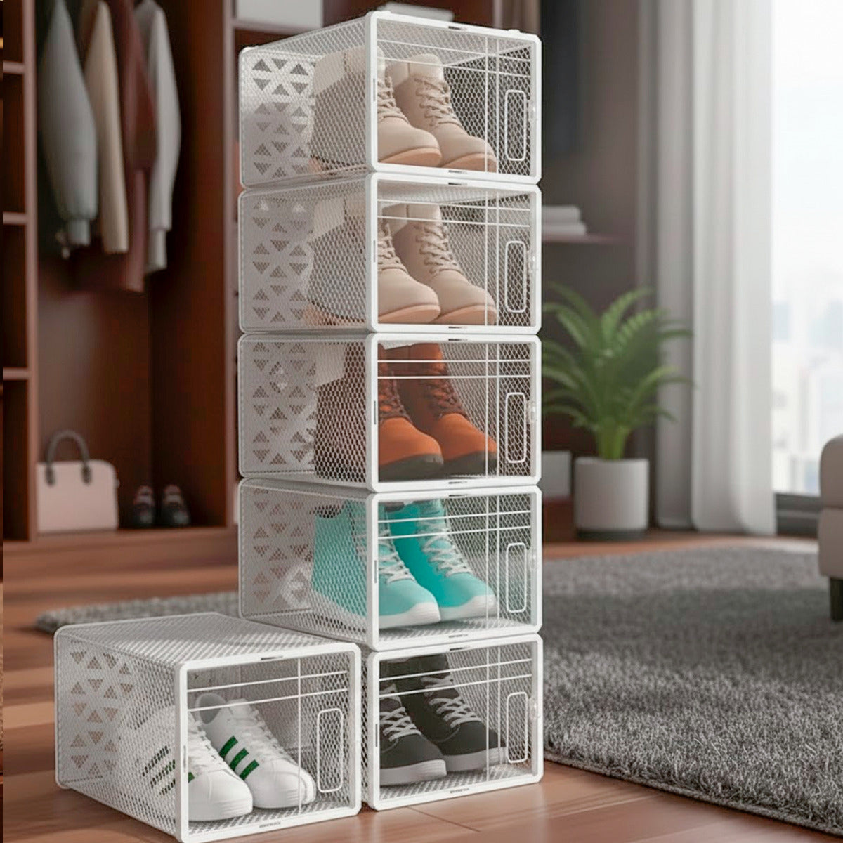 Set 6cajas Organizadoras De Zapatos Apilables Multiuso Beiti