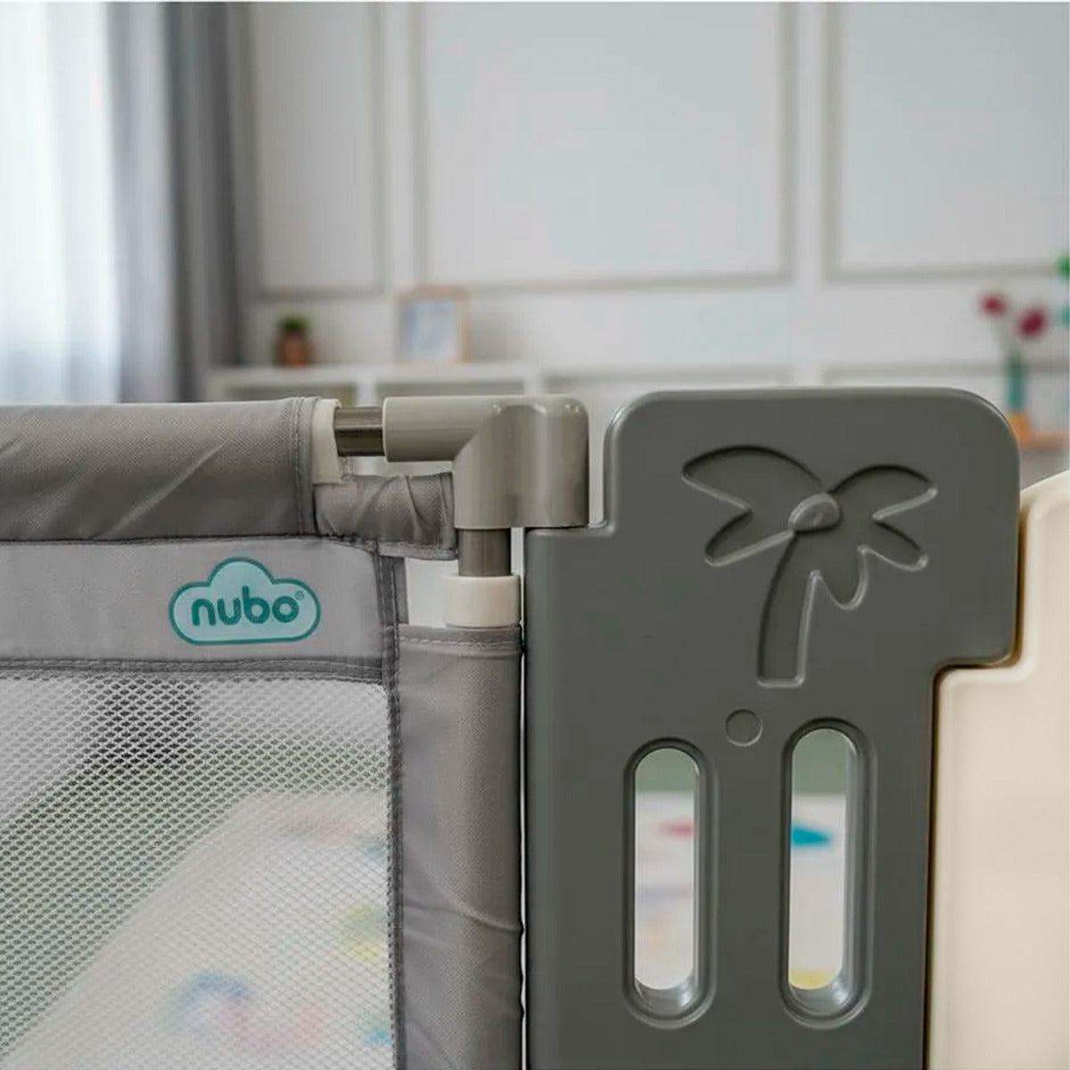 Corral Infantil Nubo Puerta De Oso Y Malla Oxford 120x180cm Gris Osos