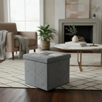 Puff Organizador Baul Plegable Cubo 38x38 Tela Mix Gris