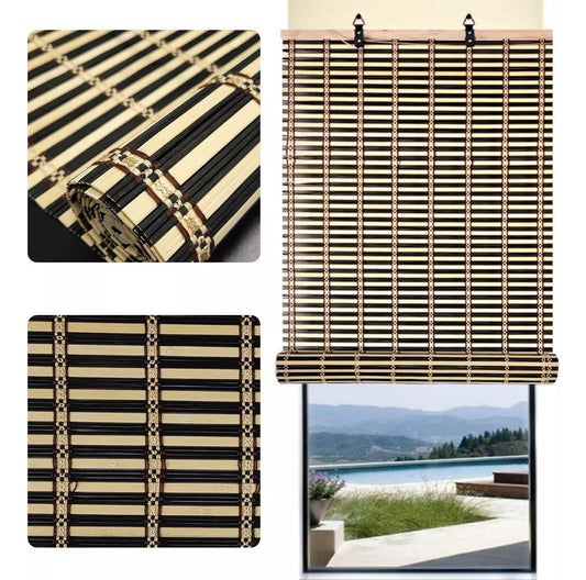 Cortina Bambú Persiana Bicolor 60x150cm Con Diseño
