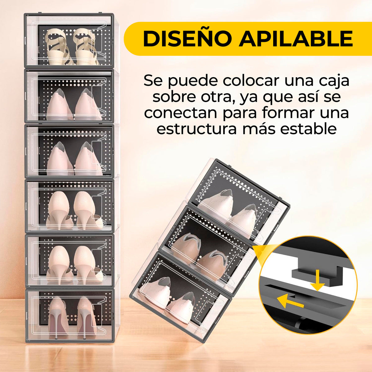 Set 6cajas Organizadoras De Zapatos Apilables Multiuso Beiti