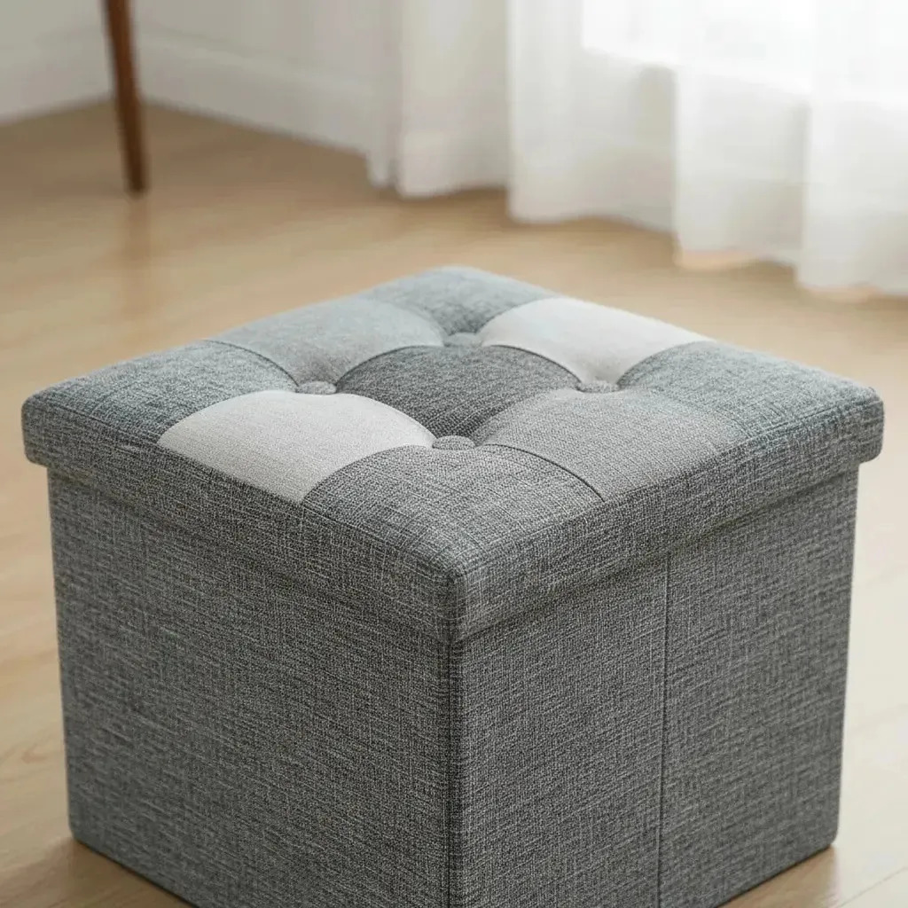 Puff Organizador Baul Plegable Cubo 38x38 Tela Mix Gris