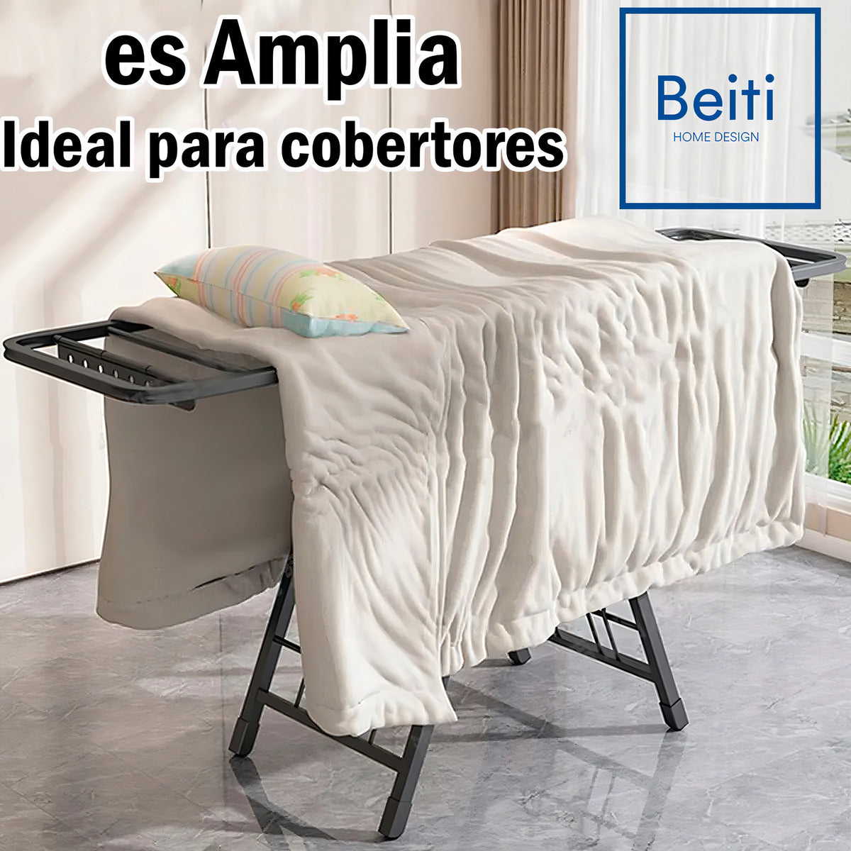 Tendedero Plegable Premium Beiti 170cm Soporta 50kg De Acero Inoxidable Negro