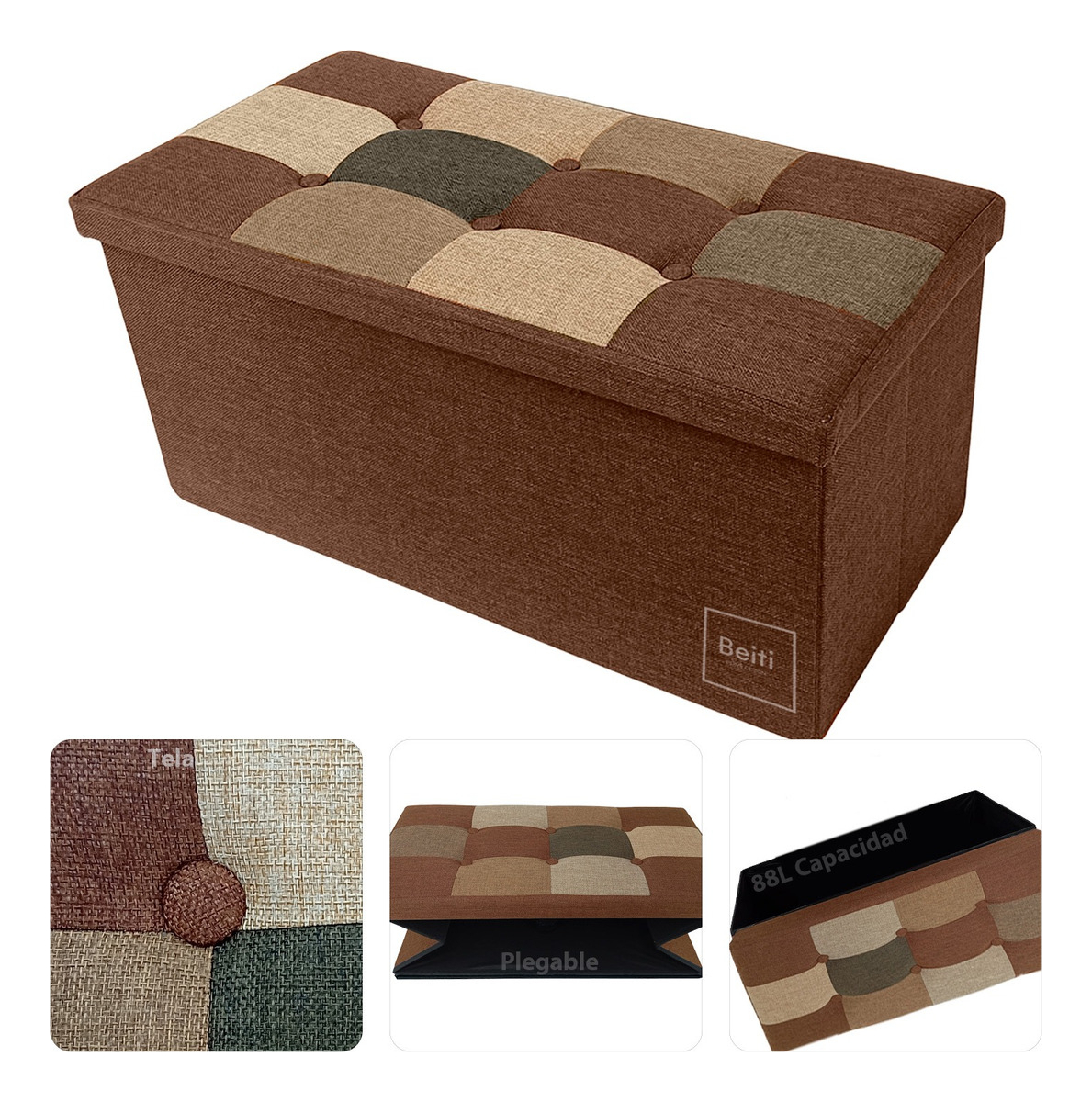 Puff Baul Plegable Organizador 76x38 Tela Mix