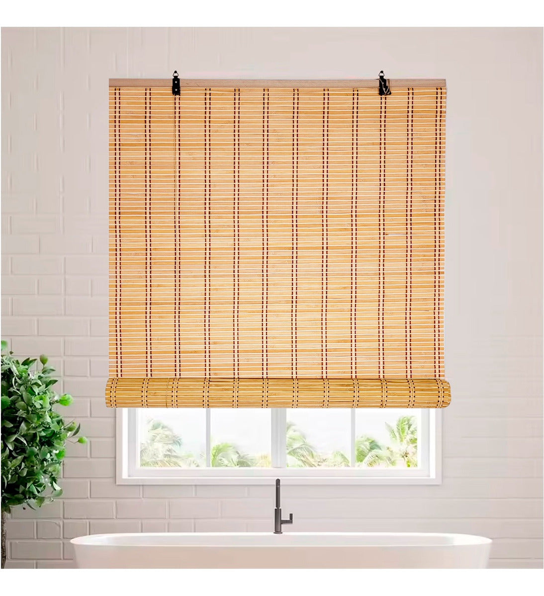 Cortina De Bambú Persiana Roller 120x180cm Enrollable Unicolor