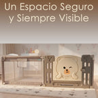 Corral Infantil Nubo Puerta De Oso Y Malla Oxford 120x180cm Gris Osos