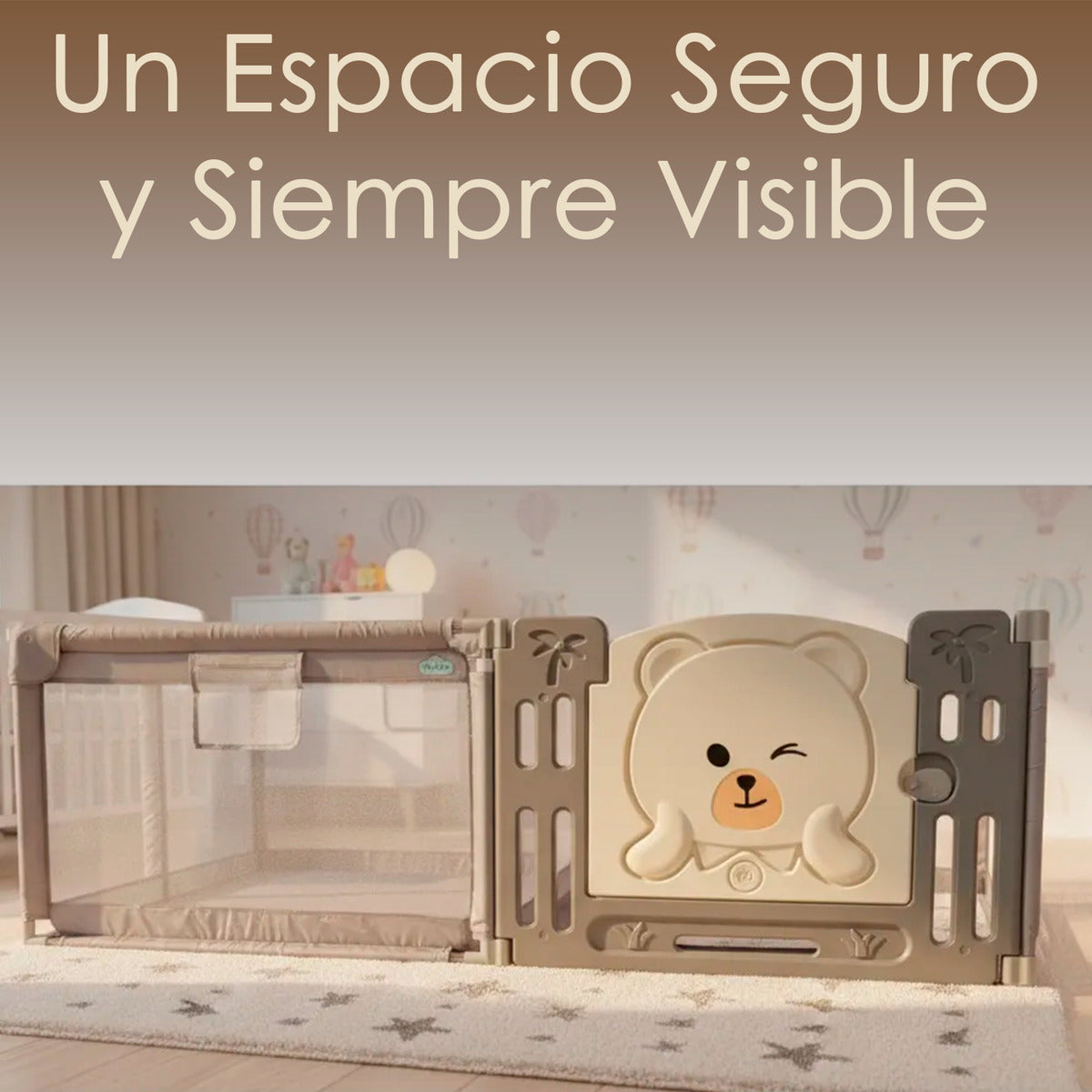 Corral Infantil Nubo Puerta De Oso Y Malla Oxford 120x180cm Gris Osos