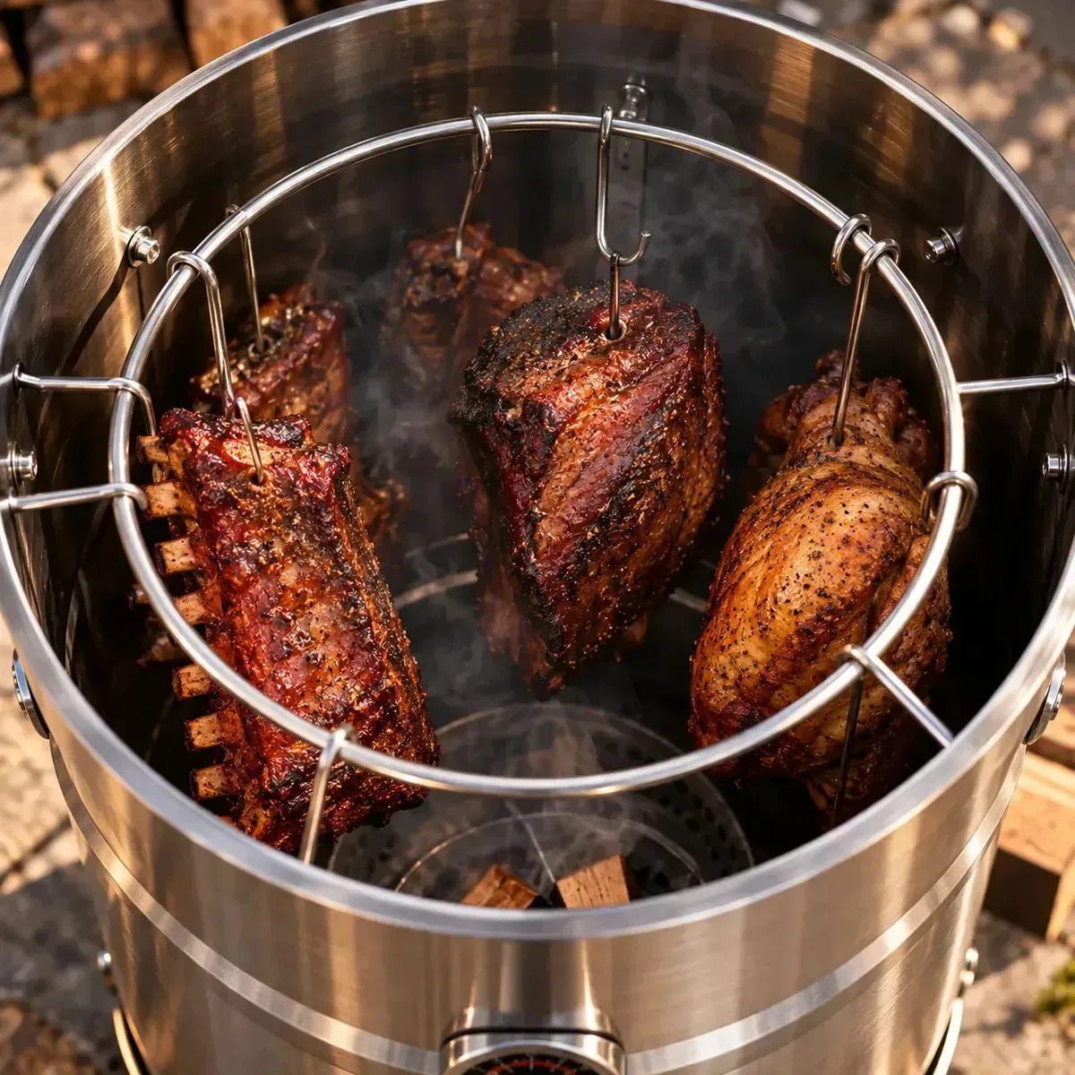 Barril Ahumador Y Asador Portatil Grande Acero Inoxidable