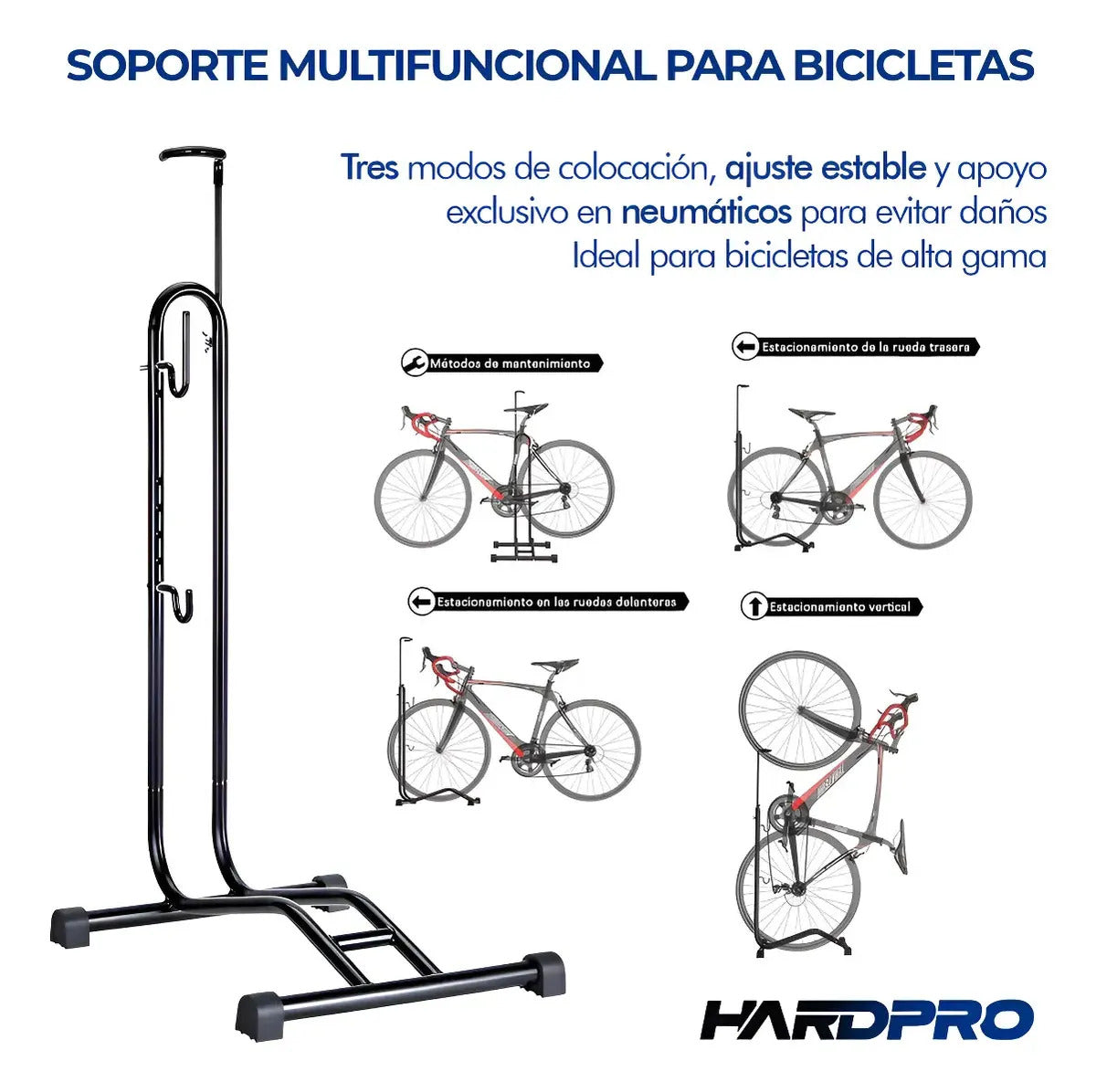 Soporte Bicicleta Quick Vertical y Horizontal Acero Negro 24 a 27.5 Pulgadas