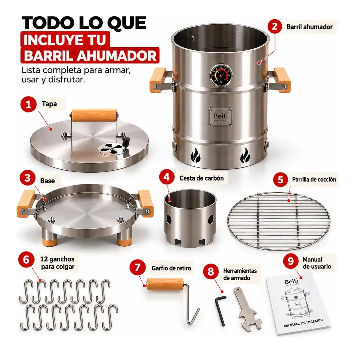 Barril Ahumador Y Asador Portatil Grande Acero Inoxidable