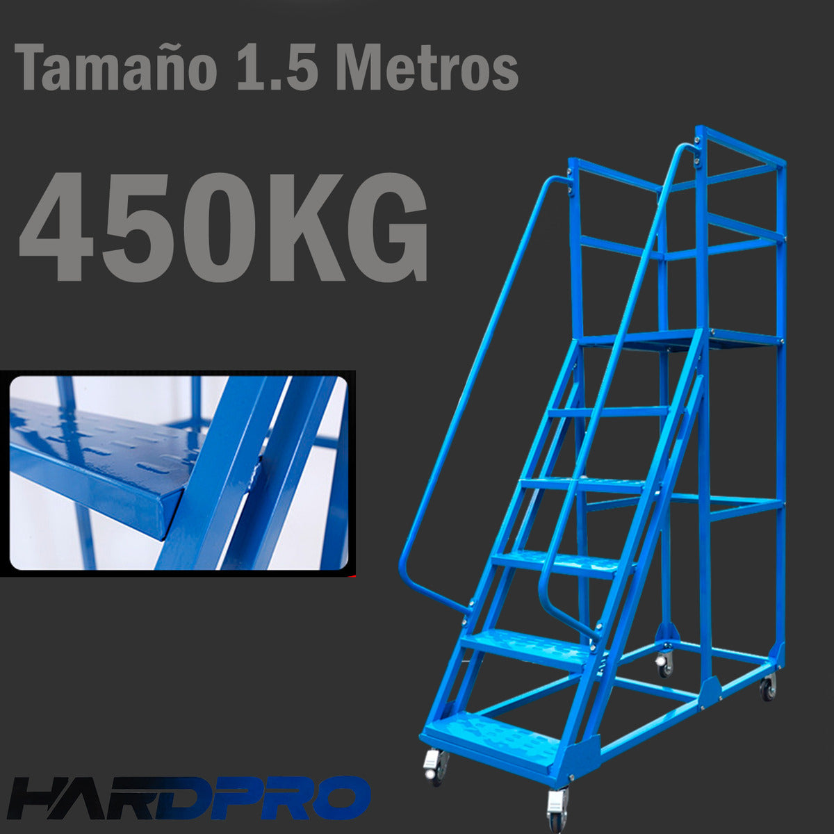 Escalera Industrial 6 Peldaños Tipo Avión Con Plataforma De 1,5m Soporta 450kg