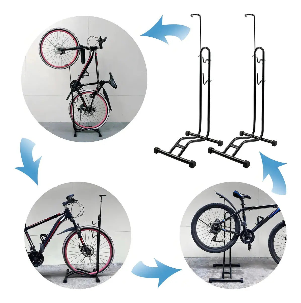 Soporte Bicicleta Quick Vertical y Horizontal Acero Negro 24 a 27.5 Pulgadas