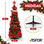 Arbol De Navidad Plegable 180cm Armado Facil Navideño Luces Rojo