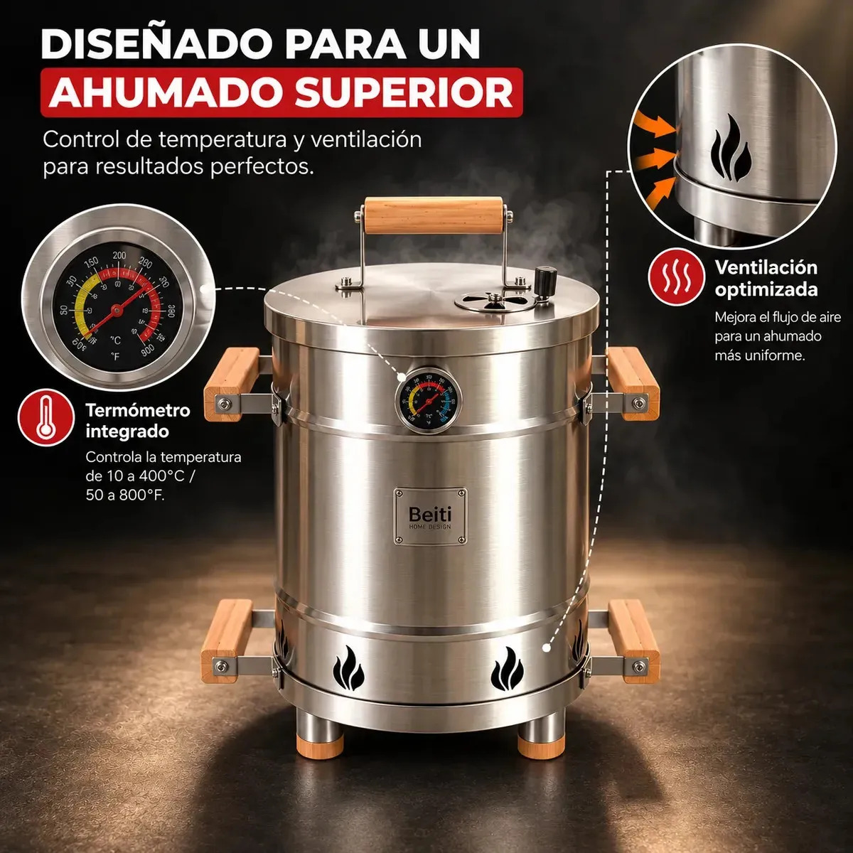 Barril Ahumador Y Asador Portatil Grande Acero Inoxidable
