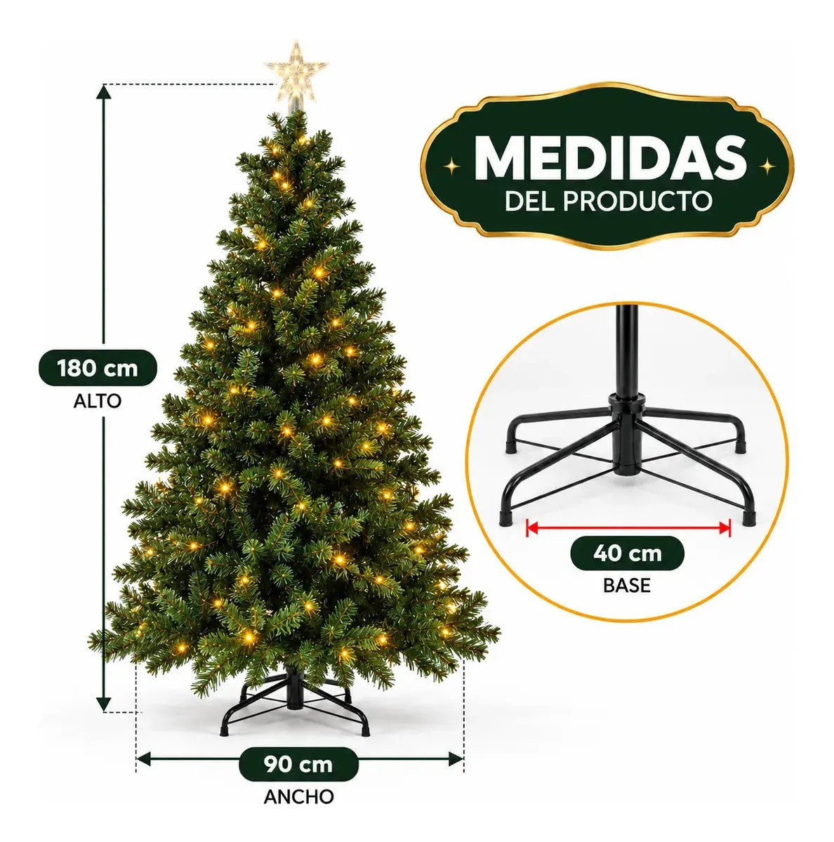 Arbol De Navidad Pino Artificial Con Luz De 1.8m 750 Ramas