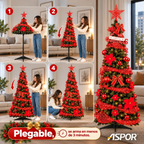 Arbol De Navidad Plegable 180cm Armado Facil Navideño Luces Rojo