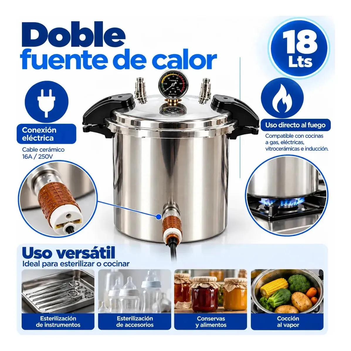 Autoclave Esterilizador Acero Inoxidable Grado Medico 18LT