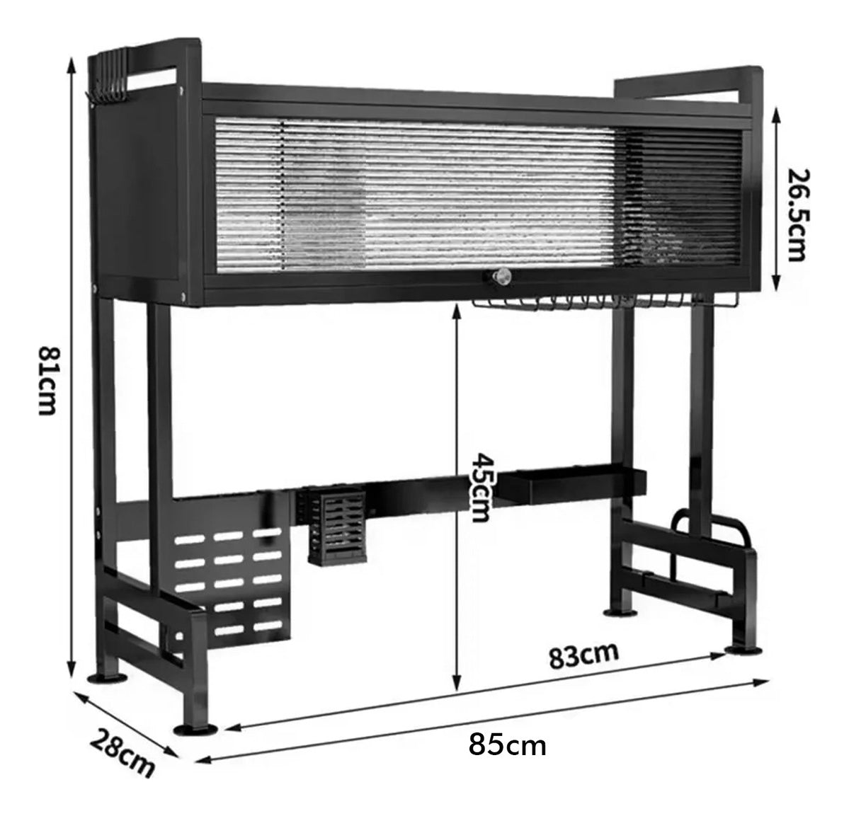 Escurridor Organizador De Platos Con Puerta Estante De 85cm Negro