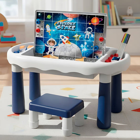 Mesa Y Silla Didáctica 6 En 1 Puzzle Pizarra Dibujos 160pcs