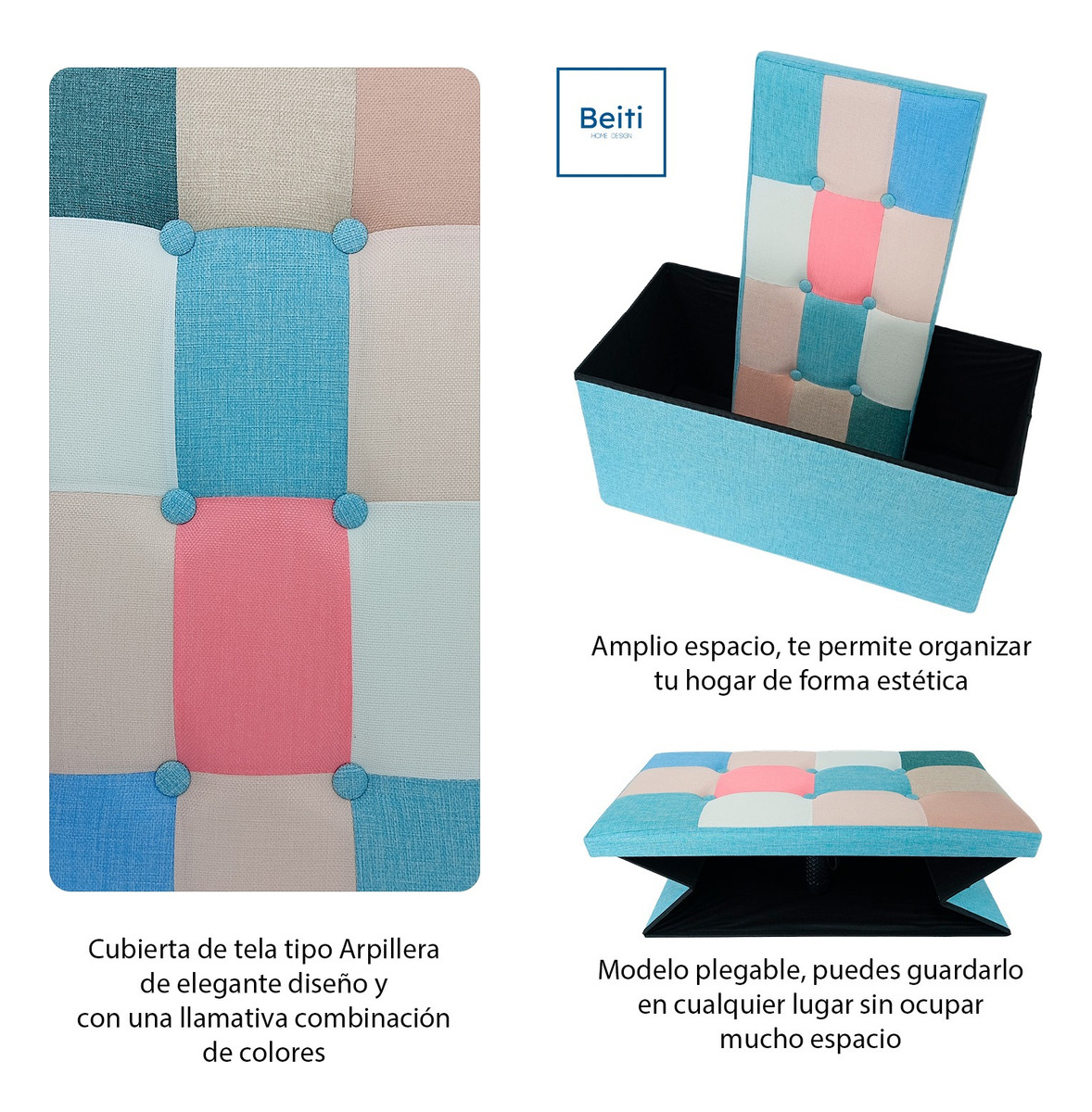 Puff Baul Plegable Organizador 76x38 Tela Mix