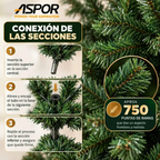 Arbol De Navidad Pino Artificial Con Luz De 1.8m 750 Ramas