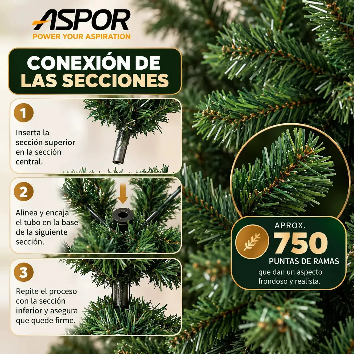 Arbol De Navidad Pino Artificial Con Luz De 1.8m 750 Ramas