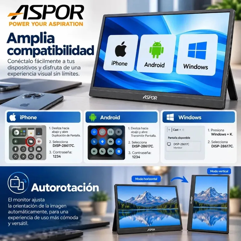 Monitor De 60hz Portatil Inalambrico 15.6 Pulgadas Full Hd