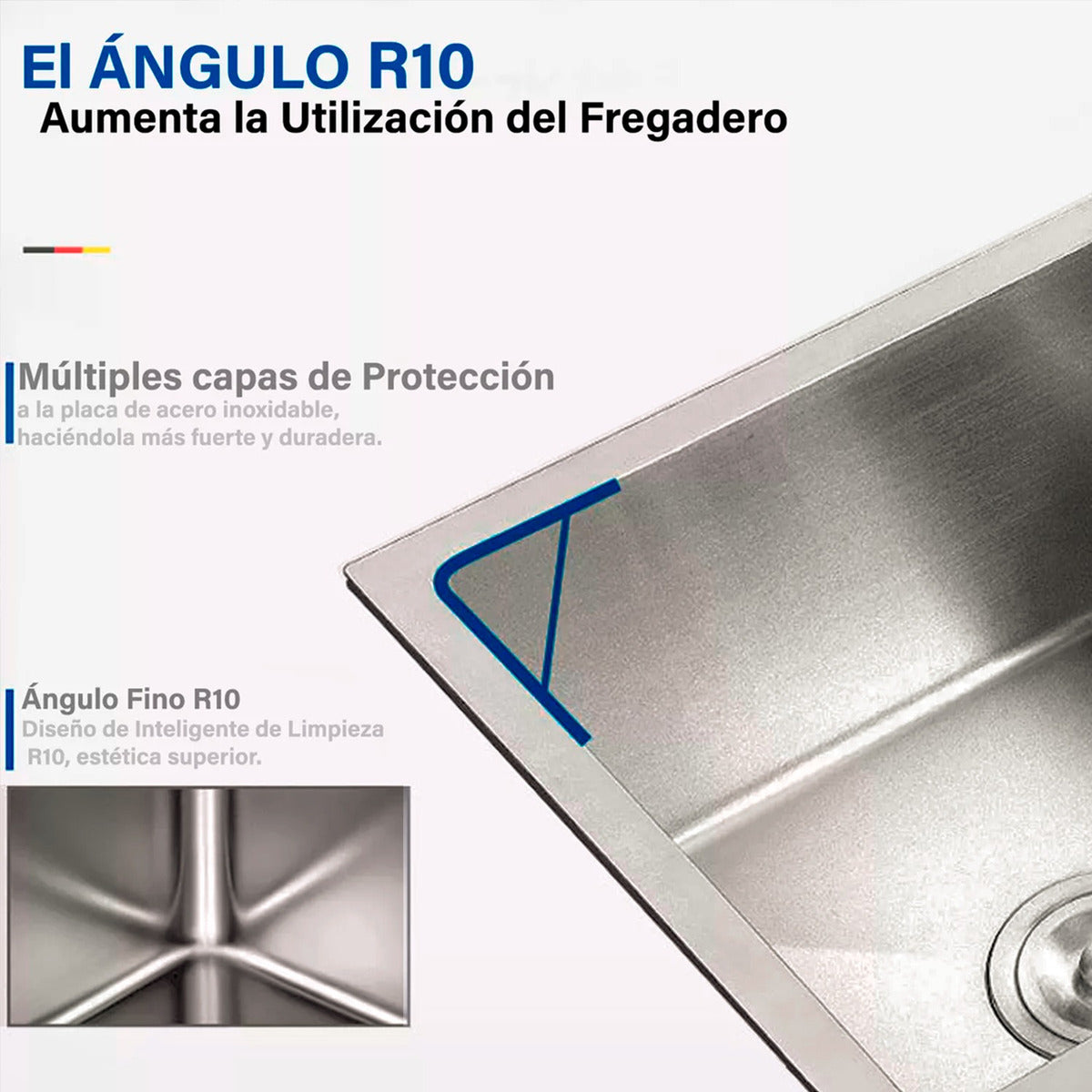 Lavaplatos Premium 100x48Cm Doble Con Lavavasos Y Escurridor