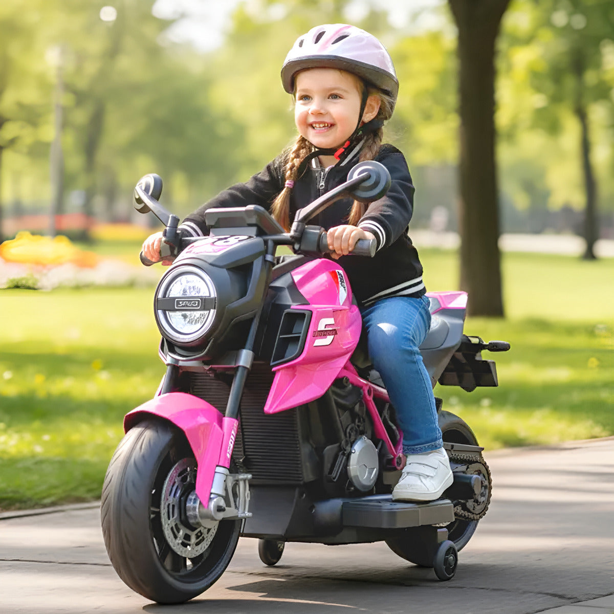 Moto Electrica Montable Niñas Racing Grande Bateria Duradera 12v Rosa Chicle