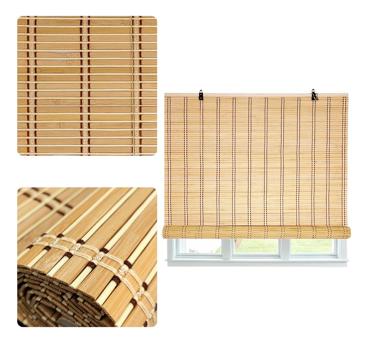 Cortina De Bambú Persiana Roller 90x180 cm Enrollable Unicolor